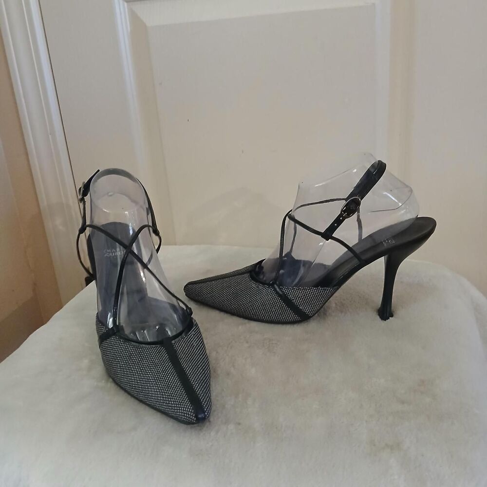 Vintage Charles Jourdan Paris Textured Tweed Criss Cross Slingback Pumps 9.5